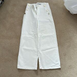 Zara flared white jeans with gold buttons